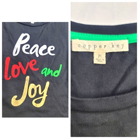 COPPER KEY PEACE LOVE AND JOY HOLIDAY T-SHIRT - Picture 2 of 3